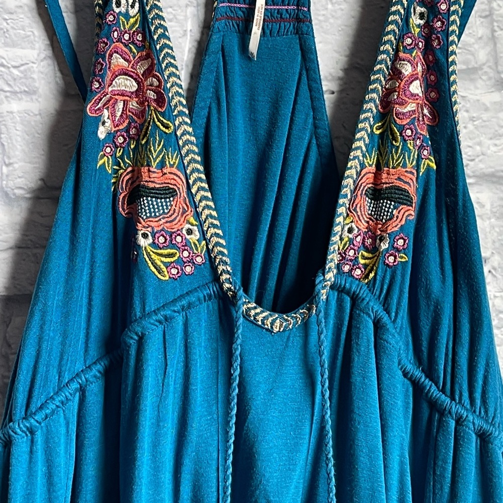Free People Teal Embroidered Dress Medium - Picture 5 of 16